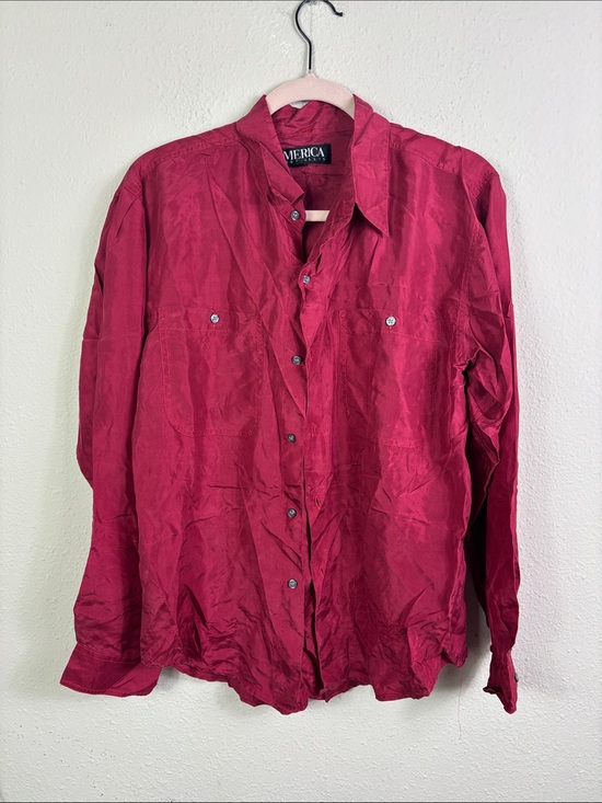Perry Ellis Tops - Perry Ellis America 100% Silk Burgundy Button Down Shirt size XL